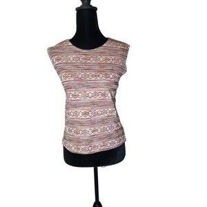 Womens Boho Aztec Print Stretch Knit Top Cap Sleeve Multicolor M Kathie Lee